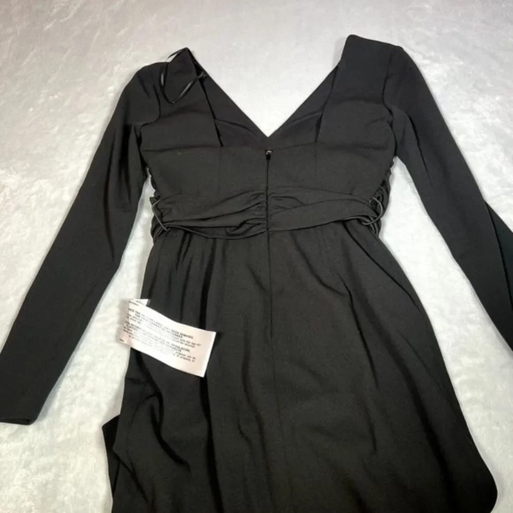 Dress The Population Dress‎ Womens S Small Black Long Sleeve V Neck Midi Sheath